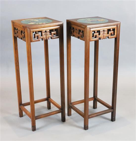 A pair of Chinese hardwood vase stands, W.1ft .5in. D.1ft .5in. H.2ft 11.5in.